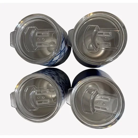 NIB Stainless Insulated Wine Tumblers Blue Teal Abstract Lids Members Mark 4 PK - Picture 3 of 6